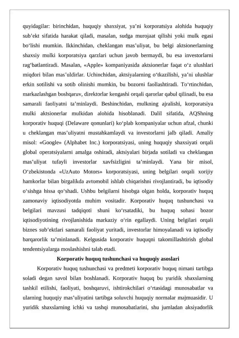 Korporativ huquq tushunchasi va uning belgilari 3