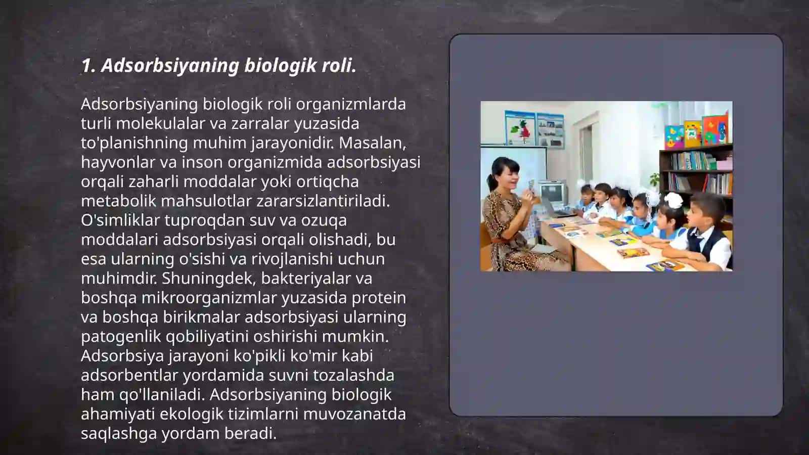 Organizmni hayot faoliyatida va davolash usullaridan adsorbsiya jarayonining ahamiyati 3