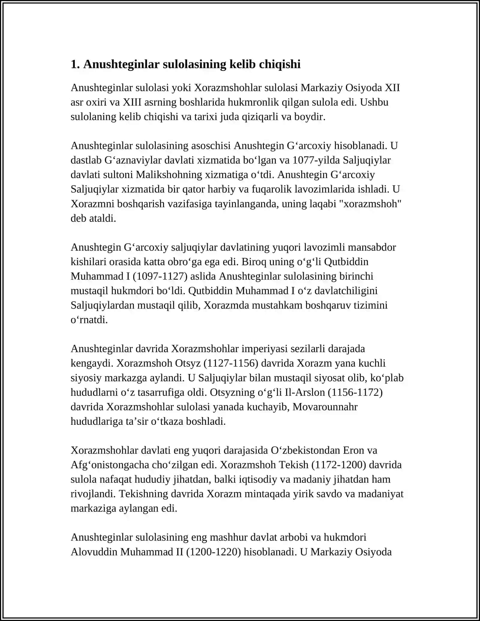 ANUSHTEGINIYLAR XORAZMSHOHLAR DAVLATINING TASHKIL TOPISHI 3