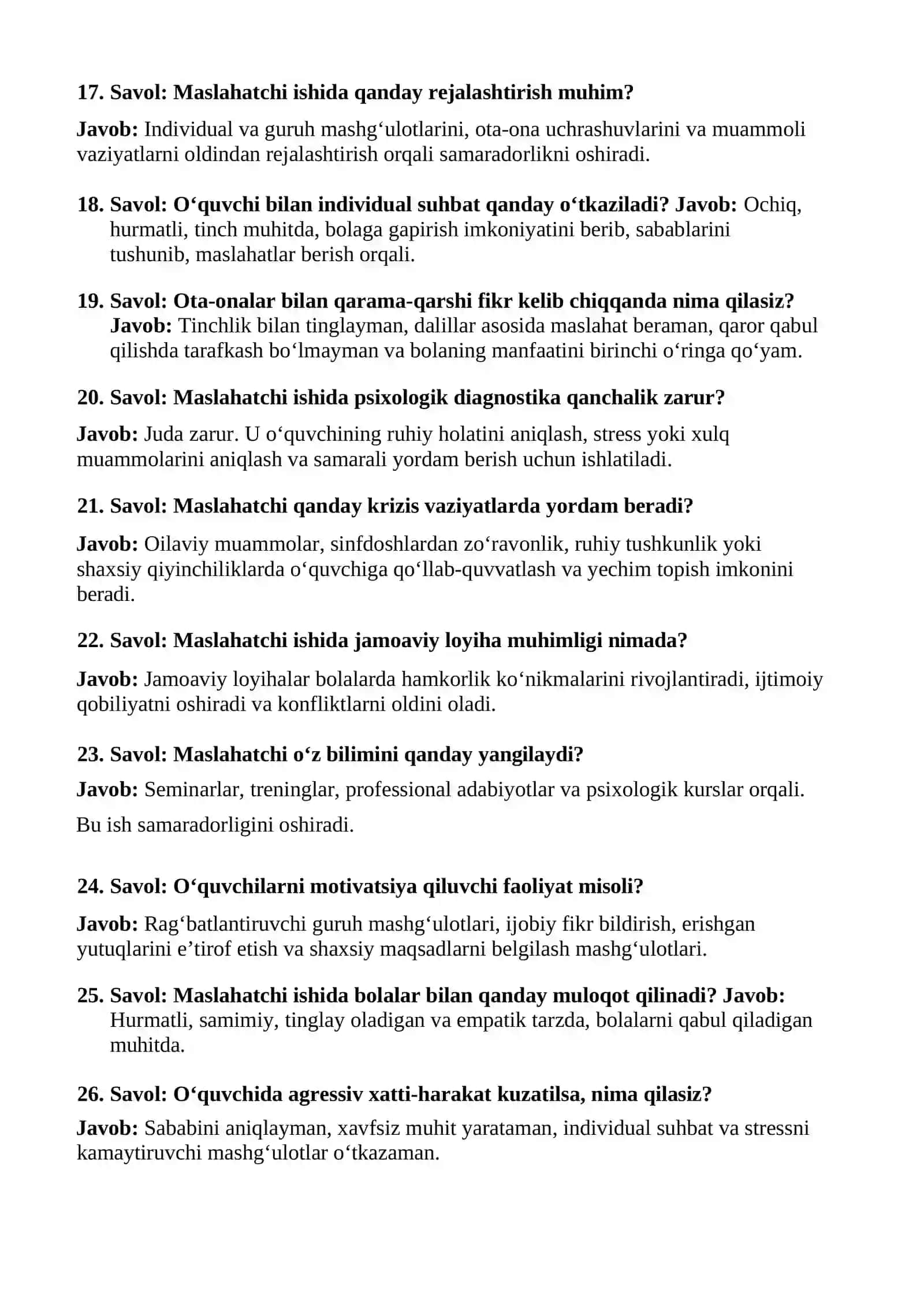Maktab maslahatchisi suhbat savollari 3