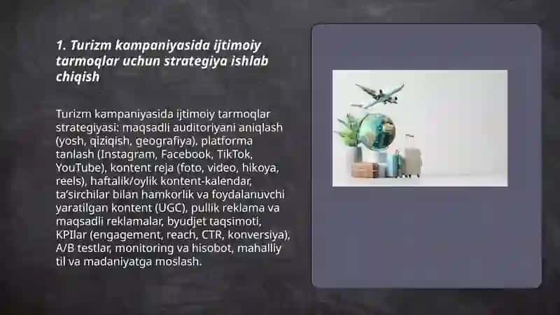 Turizm kampaniyasining ijtimoiy tarmoqlardagi marketing faoliyatini oʻrganish 3