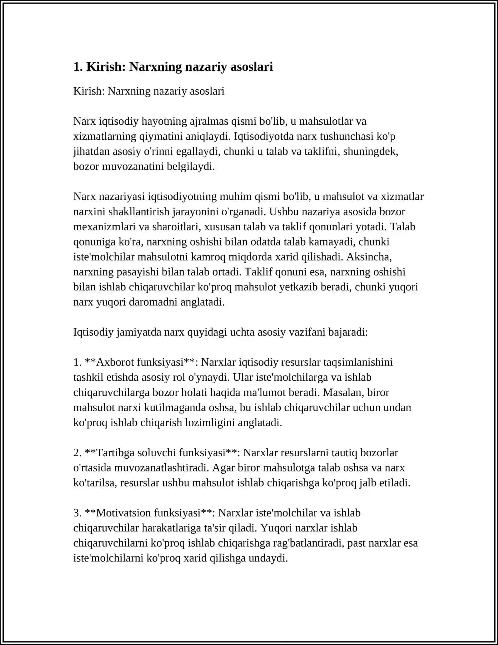 NARXNING MAZMUNI VAZIFALARI VA UNING DARAJASIGA TASIR ETUVCHI OMILLAR 3