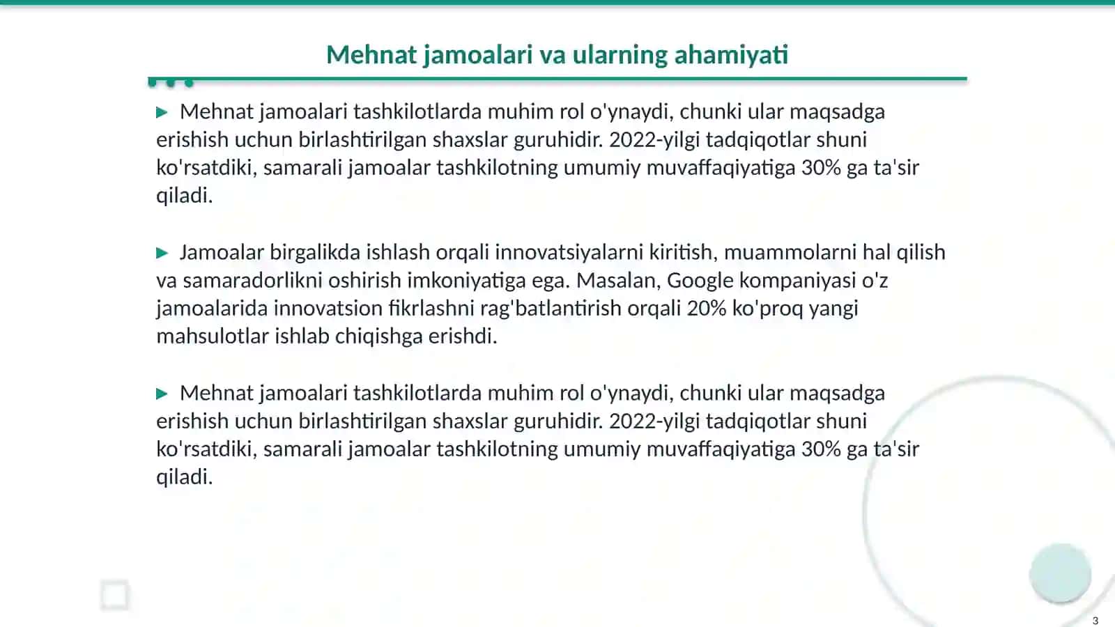 Mehnat jamoalarini rejalashtirish va boshqarish 3