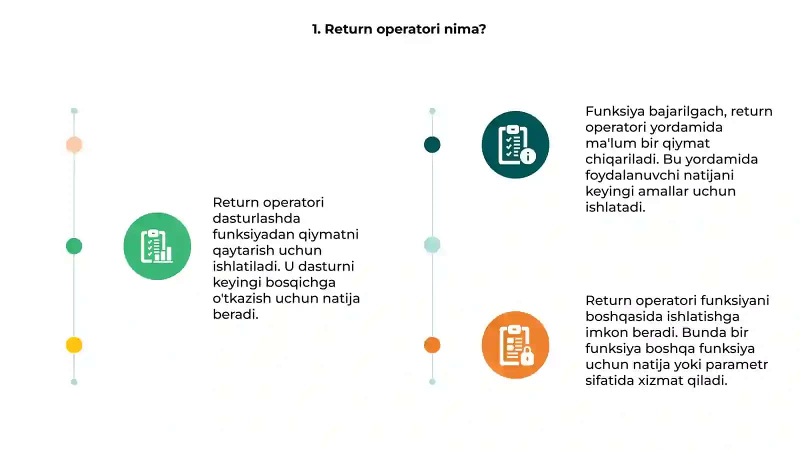 Return operatori va funksiyadan natijani qaytarish 3