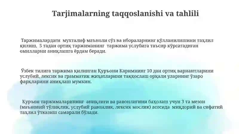 Tarjimalarning taqqoslanishi va tahlili 3