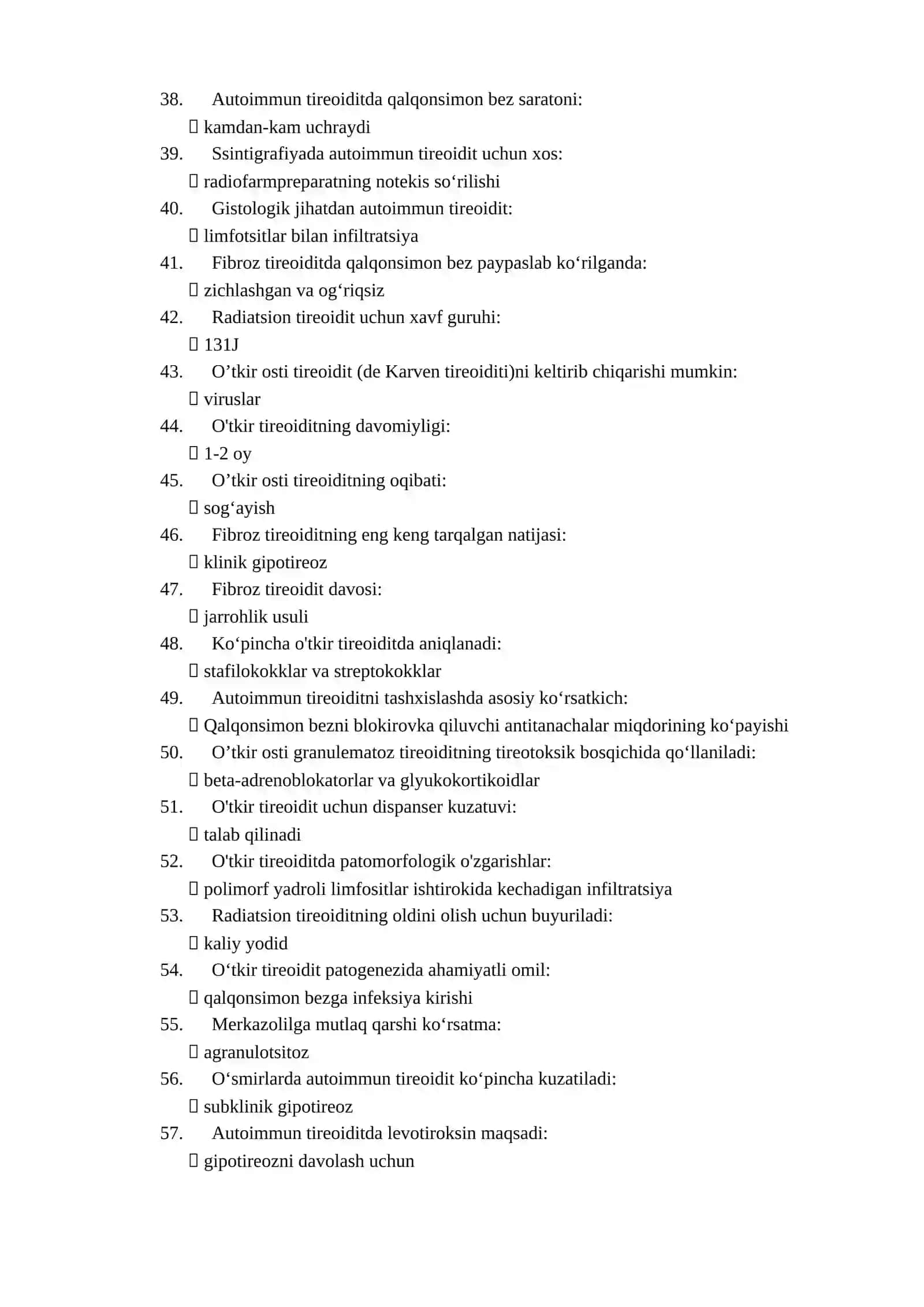 Bolalar endokrinologiyasi mutaxassisligi bo'yicha shakllantirilgan test savollari ro'yxati 3