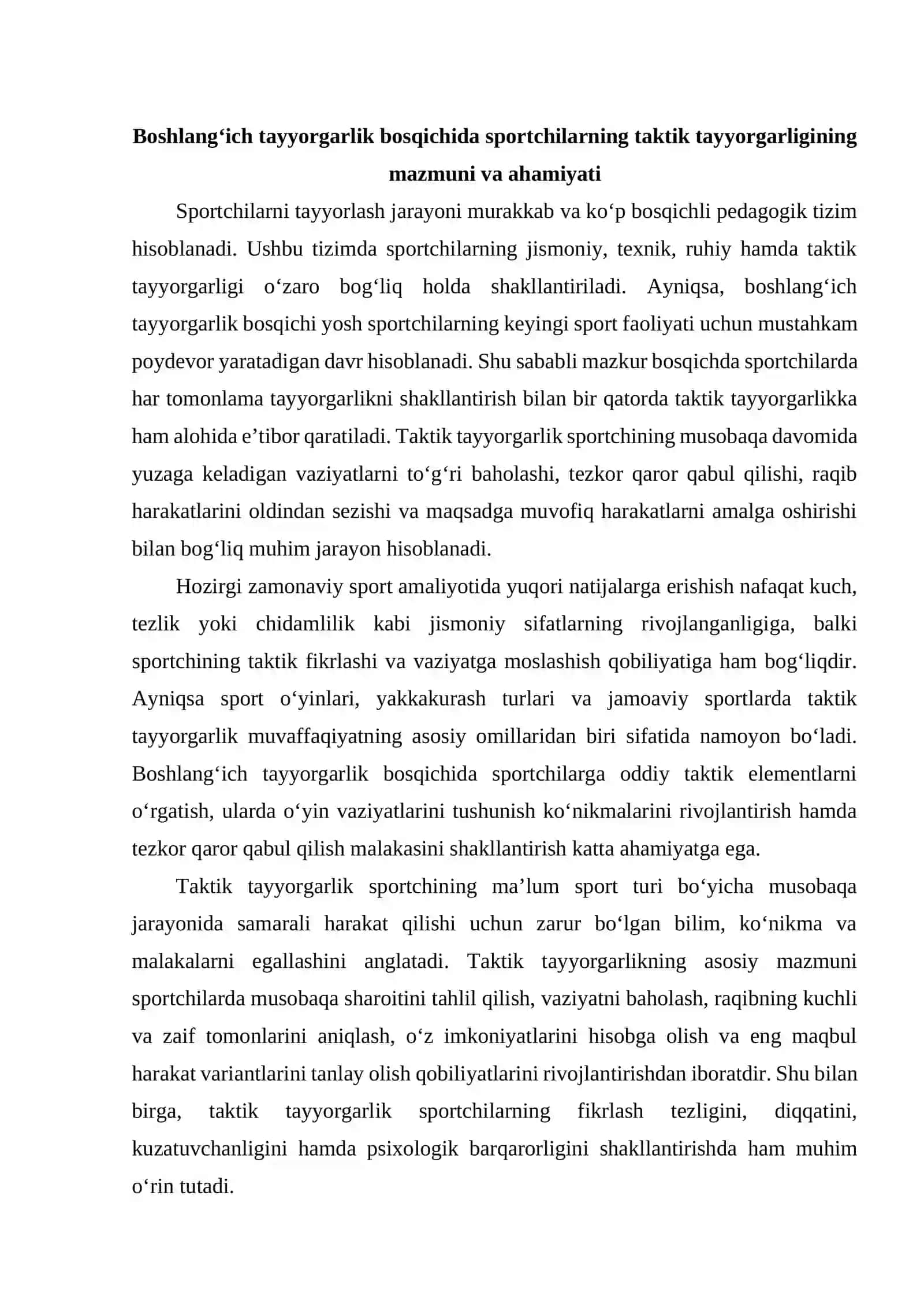 Boshlang‘ich tayyorgarlik bosqichida taktik tayyorgarlikni aniqlash uchun test standartlari to‘plamini tuzish metodikasi 3