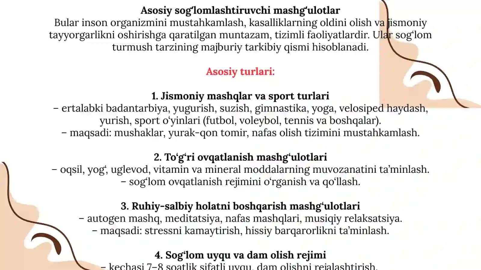 Asosiy Sogʻlomlashtiruvchi Mashgʻulotlar 3