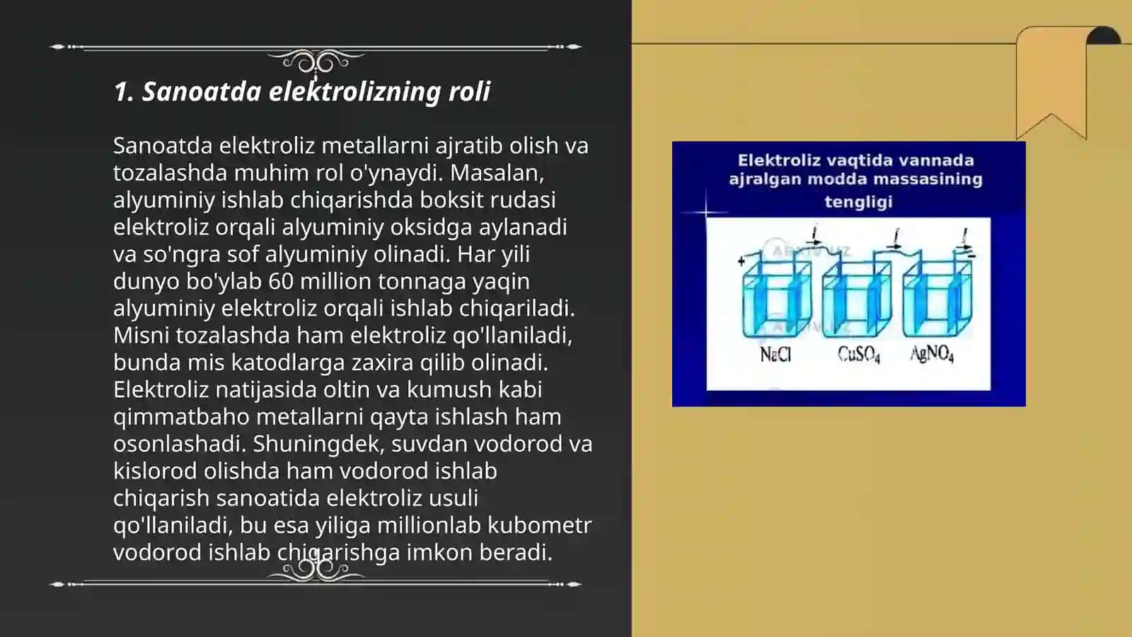 Sanoatda elektroliz jarayonining qolanilishi 3