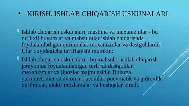 Ishlab chiqarish uskunalari, mashina va mexanizmlar 3