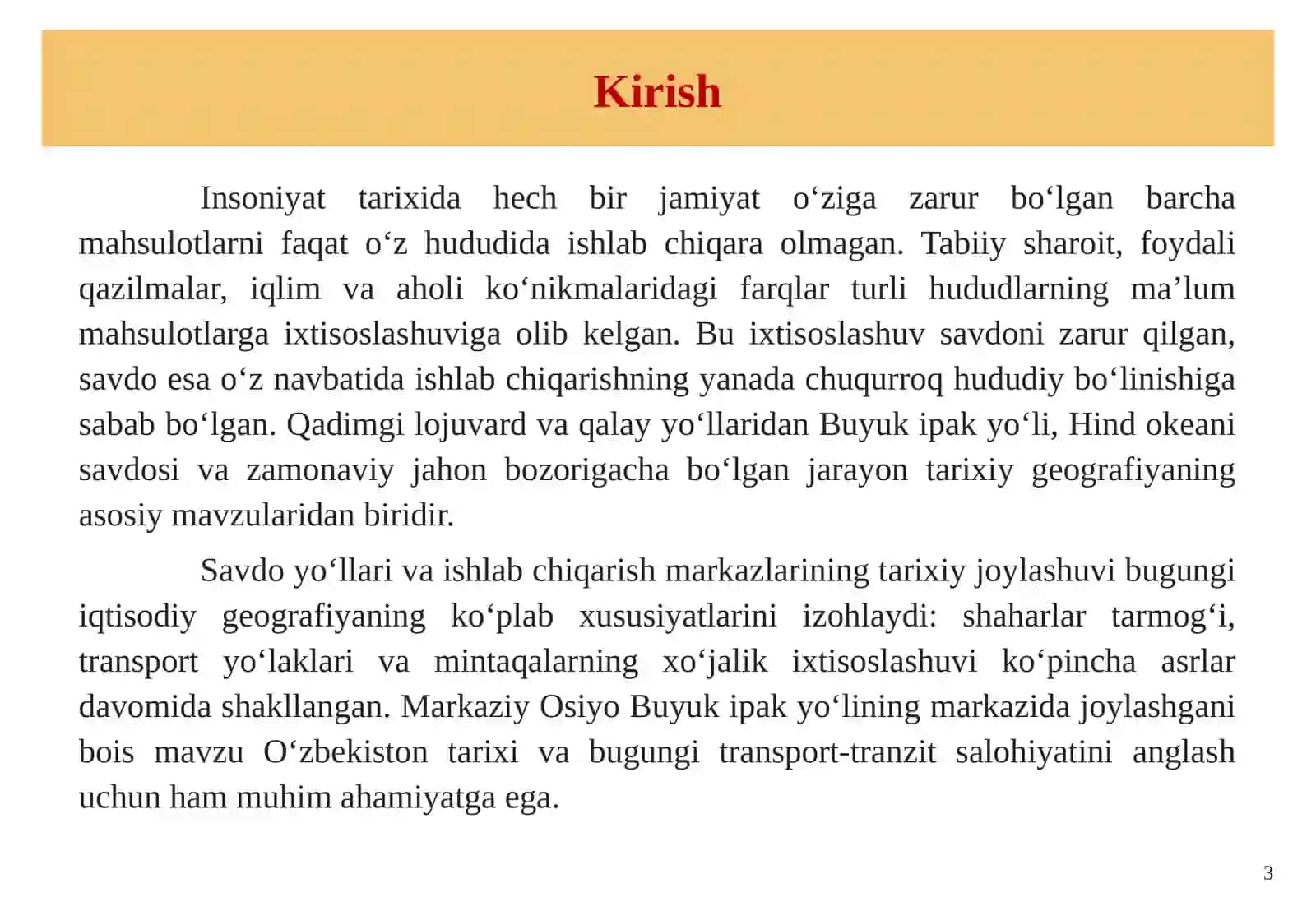 Savdo aloqalari va ishlab chiqarishning geografik bo'linishi. 3