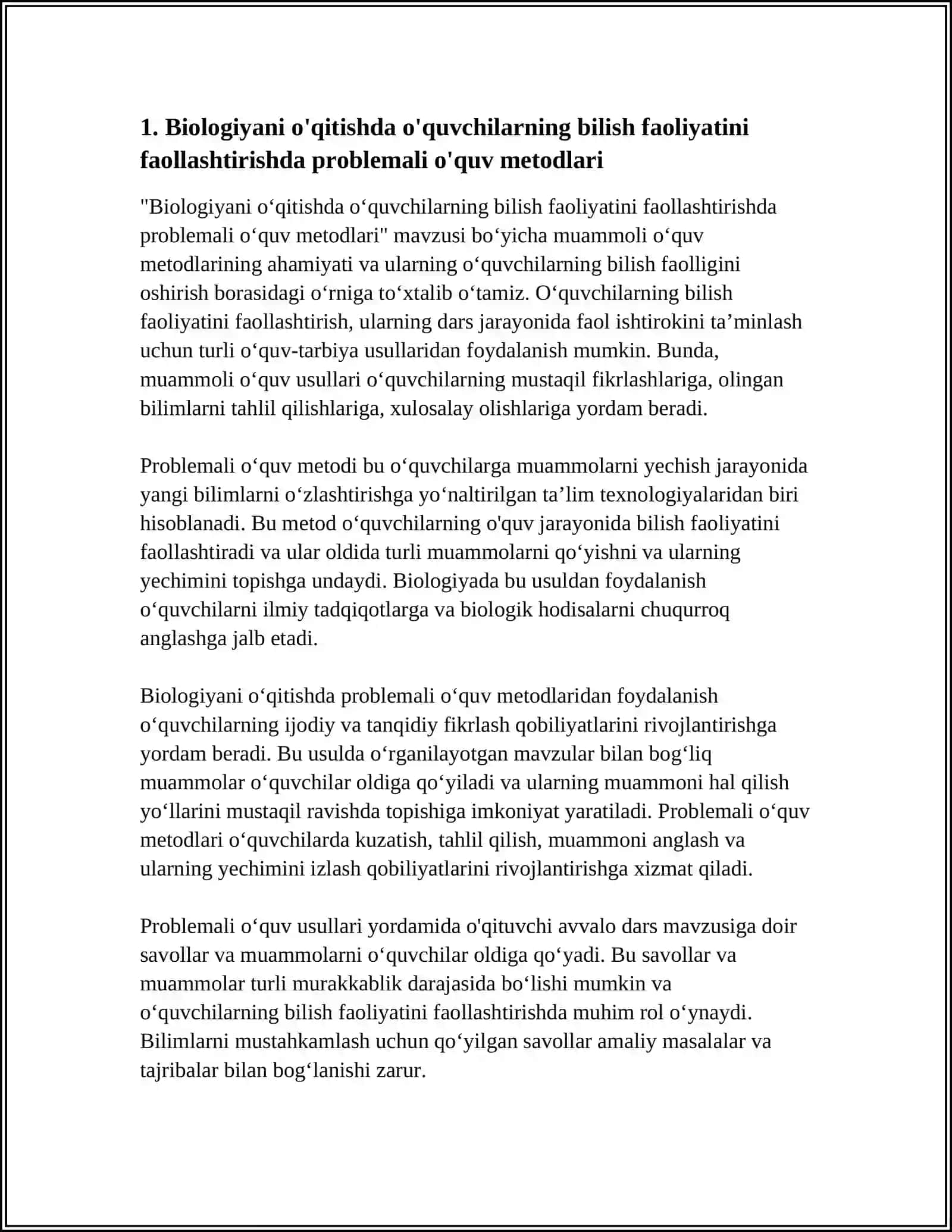 BIOLOGIYANI ÒQITISHDA ÒQUVCHILARNING BILISH FAOLIYATINI FAOLLASHTIRISH 3