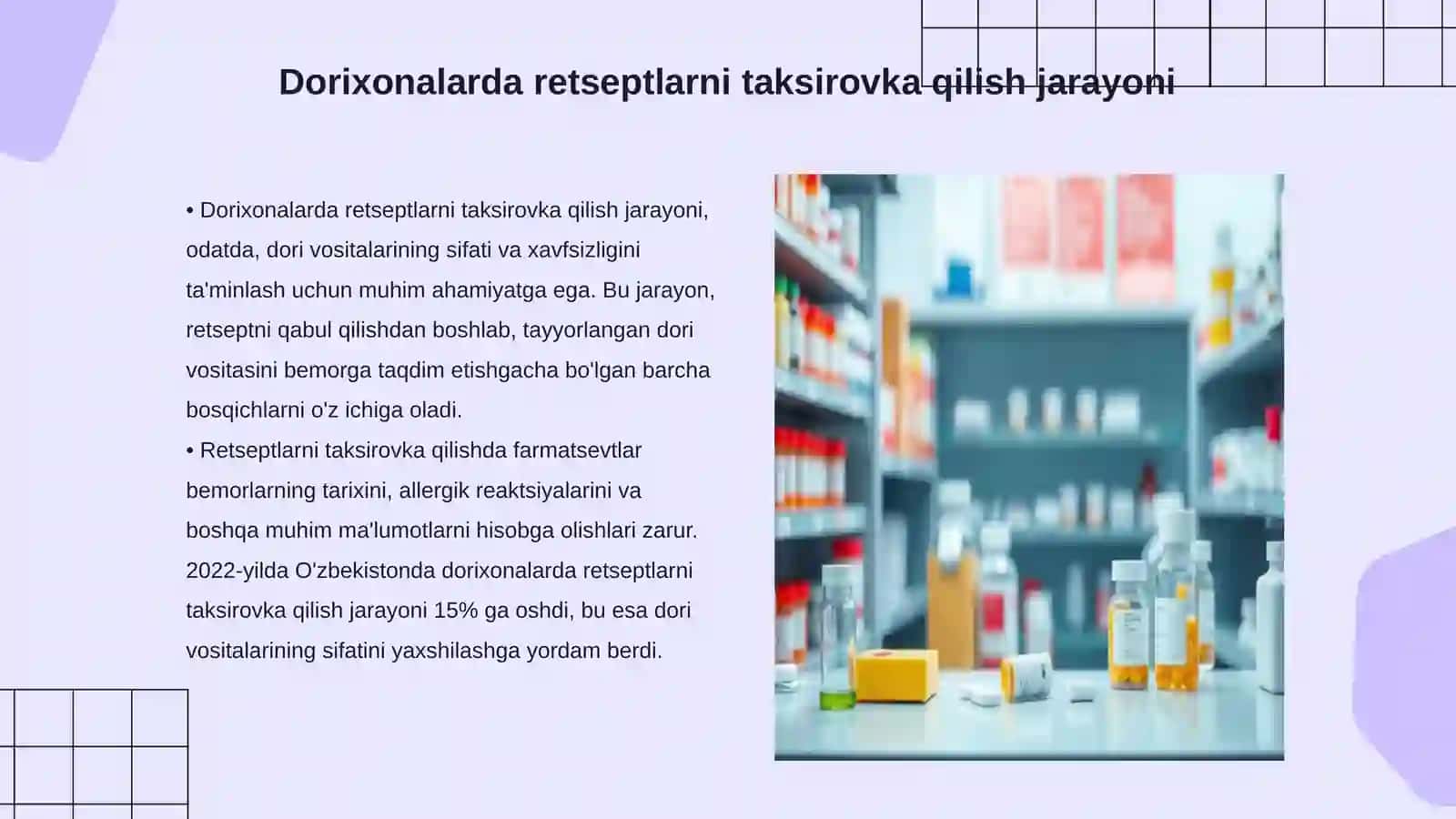 Dorixonalarda tayyorlanadigan dori vositalari uchun retseptlarni taksirovka qilish 3