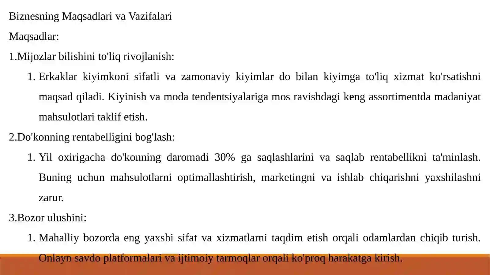 Tadbirkorlik faolyatlarini tashkil etish. Erkaklar kiyim do’koni sohasida 3