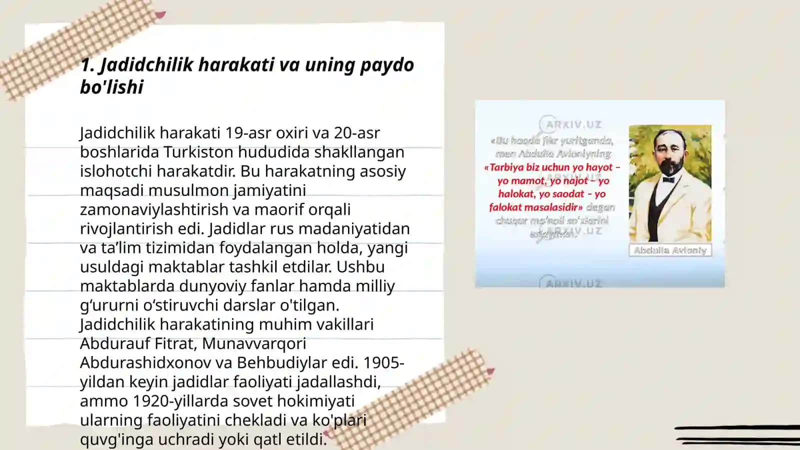 Jadid ma'rifatparvarlarning o'lka ijtimoiy-ma'naviy hayotida tutgan o'rni 3