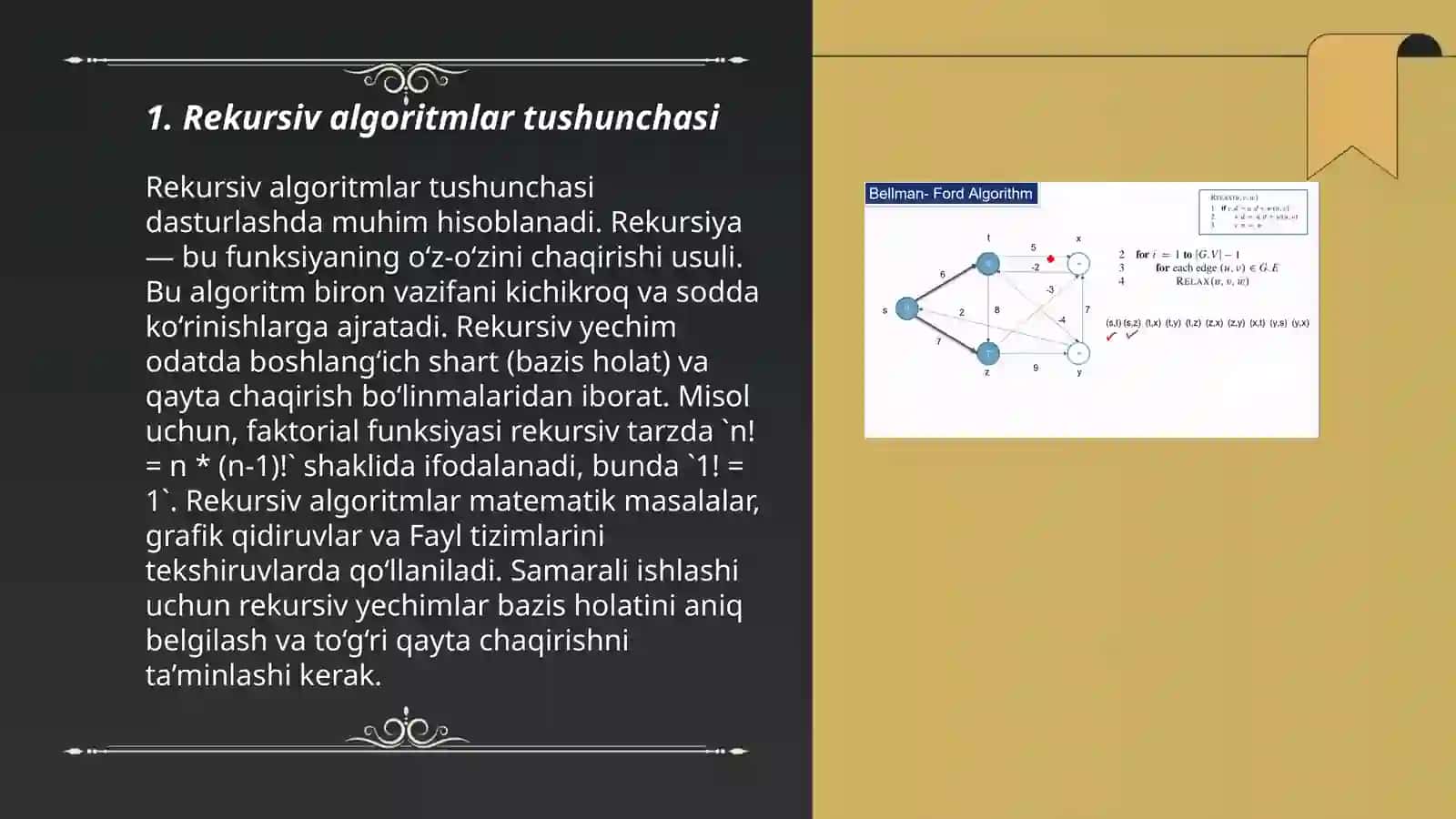 Rekursiv algoritmlar ularning tahlili rekursiyaga doir misollar 3