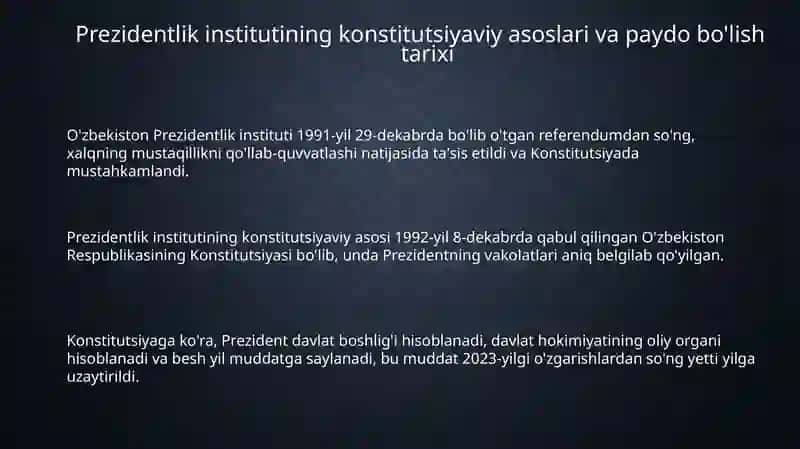 O’zbekistonda Prezidentlik institutlarining vujudga kelishi va rivojlanishi 3