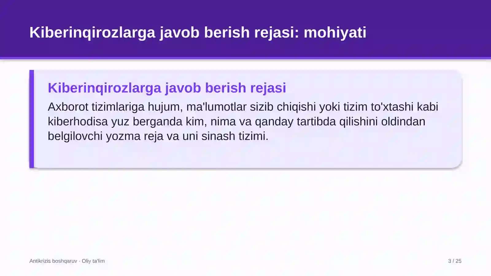 Energetika dispetcherlik markazlarida kiberinqirozlarga javob berish rejasi 3