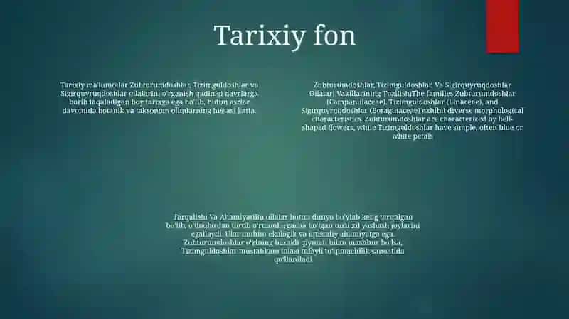 Zubturumdoshlar, Tizimguldoshlar Va Sigirquyruqdoshlar Oilalari Vakillarining Tuzilishi, Tarqalishi Va Ahamiyati 3