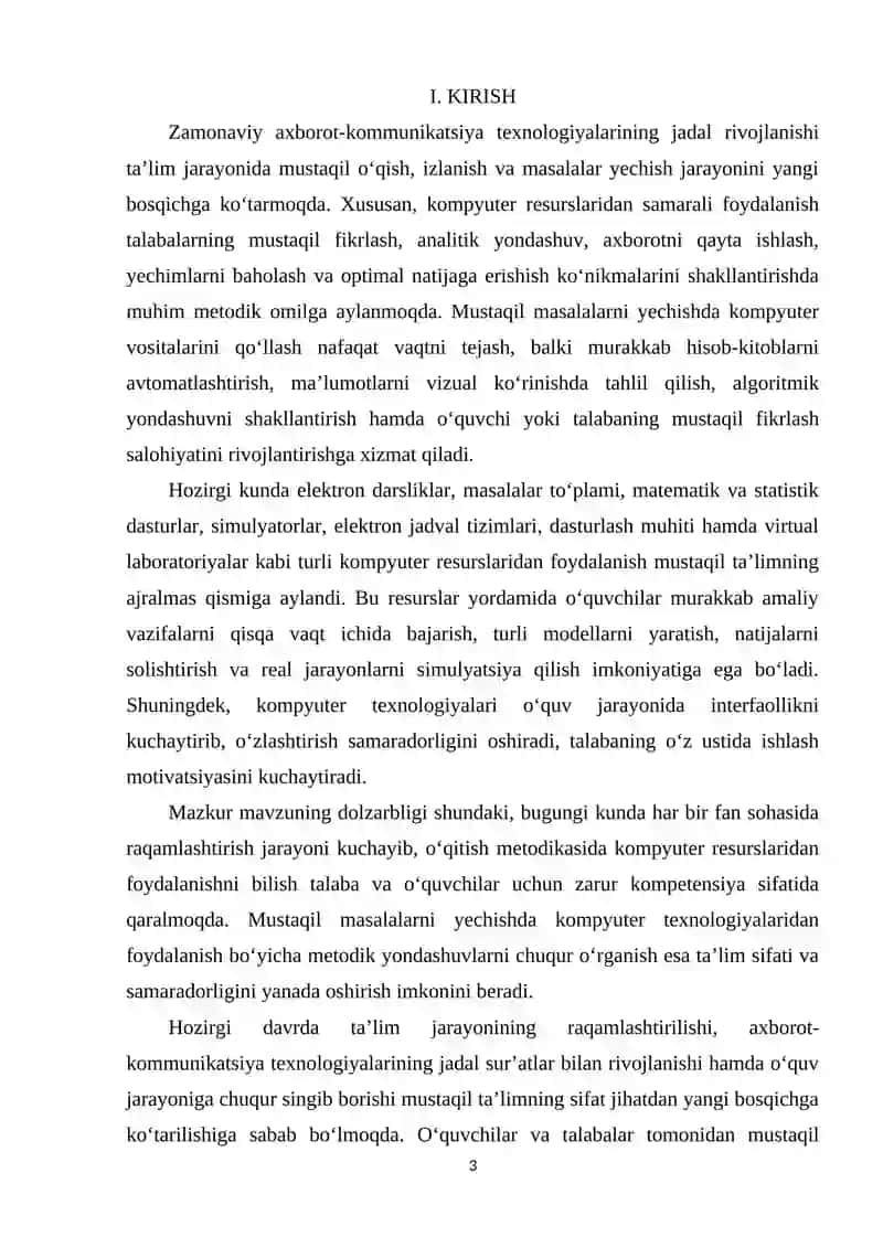 Mustaqil masalalarni yechishda kompyuter resurslaridan foydalanish metodikasi 3