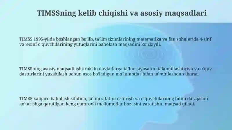TIMSS baxolash dasturining kelib chiqishi va asosiy maqsadlari 3