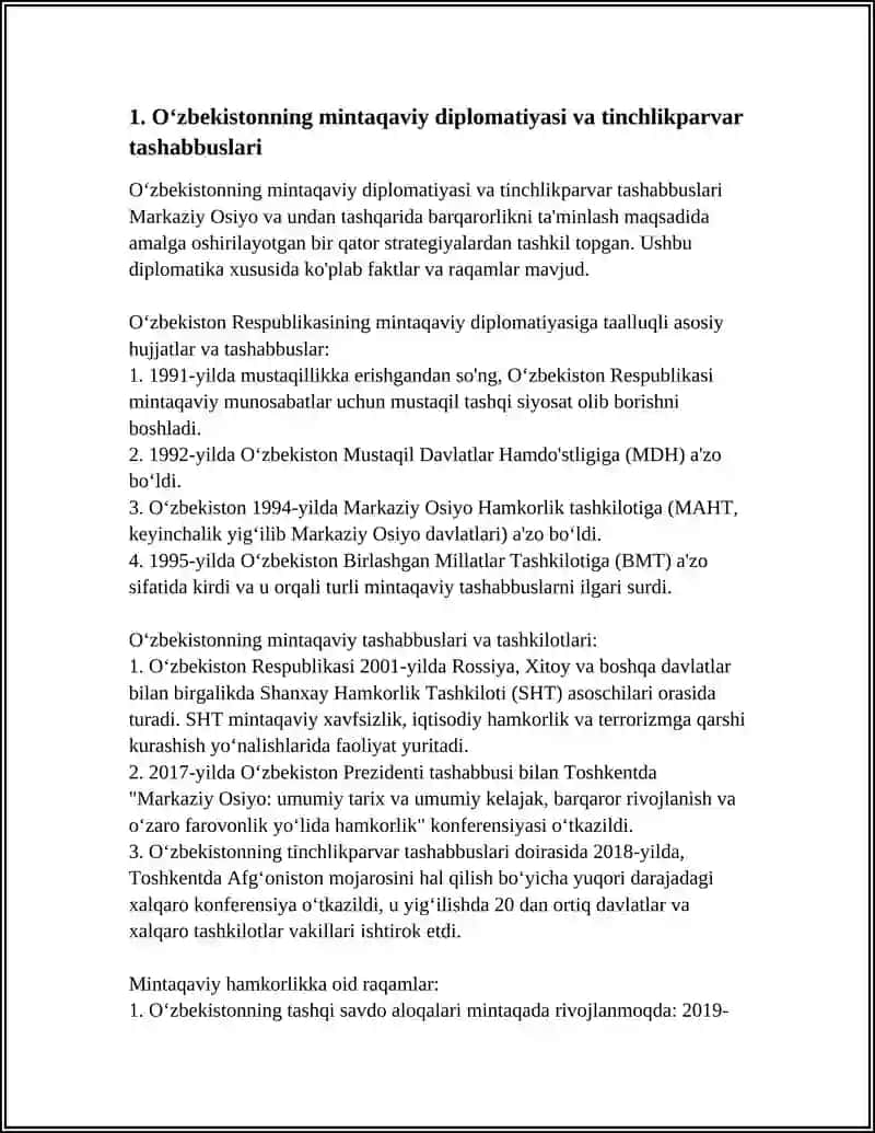 O‘ZBEKISTONNING MARKAZIY OSIYODA TINCHLIK VA BARQARORLIKNI TA’MINLASHDAGI OʻRNI 3