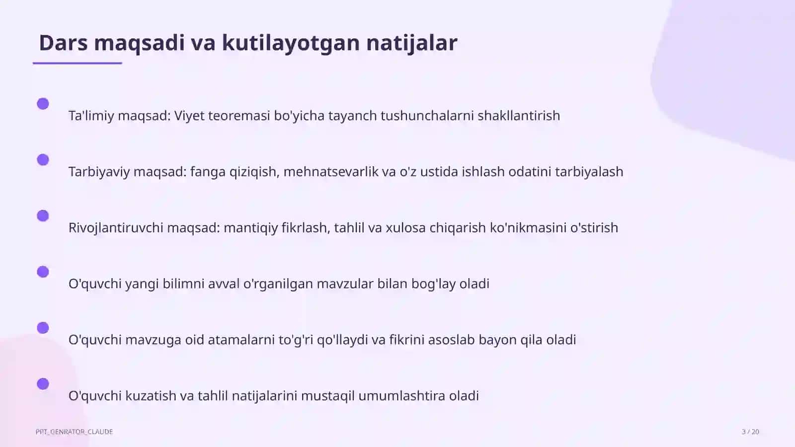 Viyet teoremasi (8-sinf) 3