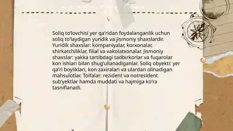 Yer qa'ridan foydalanganlik uchun soliqni to'lovchilar tarkibi va soliq ob'ekti 3