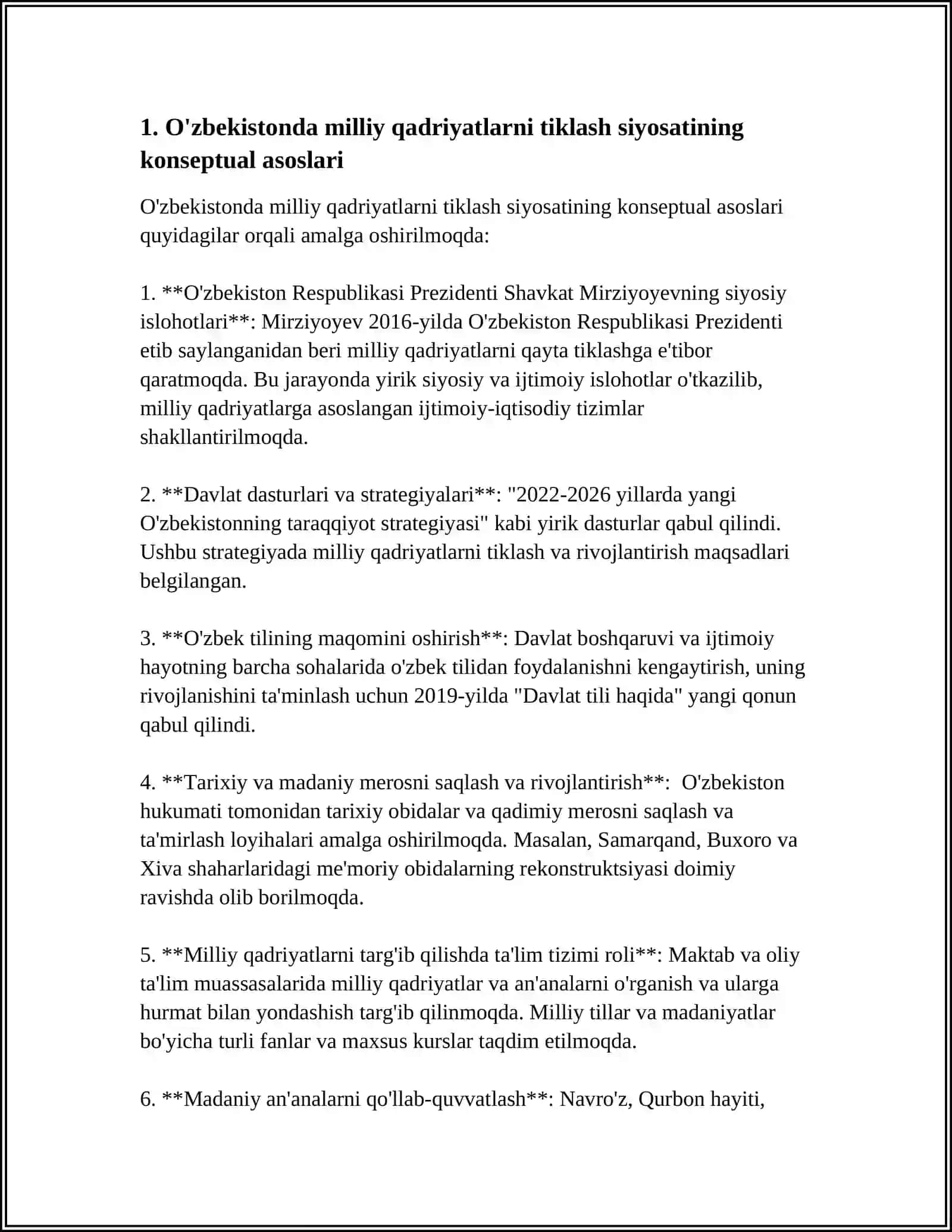 O'ZBEKISTONDA MILLIY QADRIYATLAR VA TARIXNI TIKLASH BORASIDAGI ISLOHOTLAR MAZMUNI 3