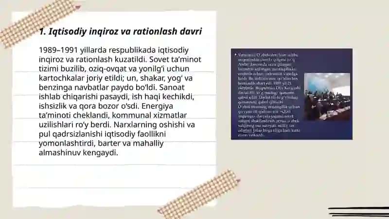 Mustaqillik arafasida respublikadagi ijtimoiy-iqtisodiy va siyosiy ahvol 3