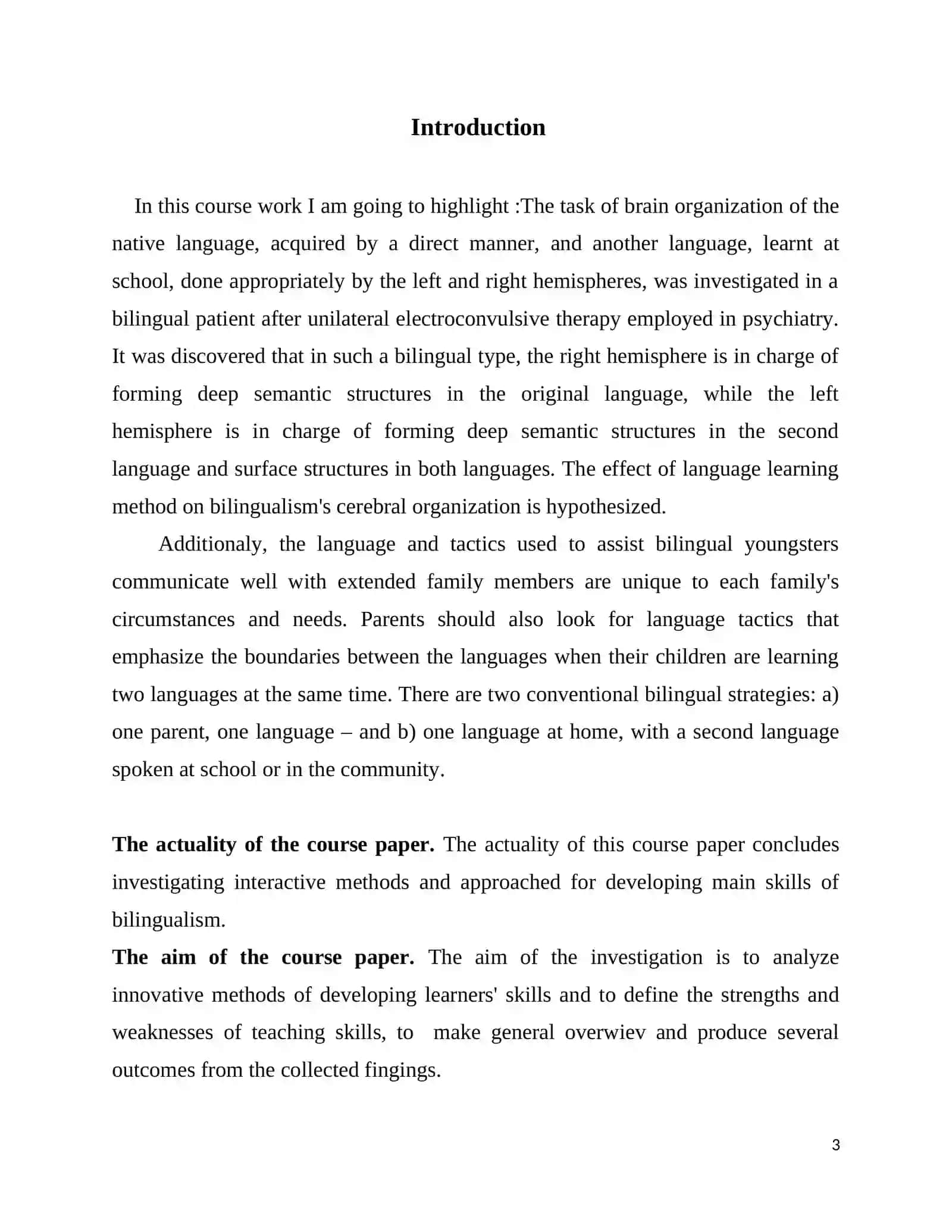 Billingualism and Functional Asymmetry of the Brain 3