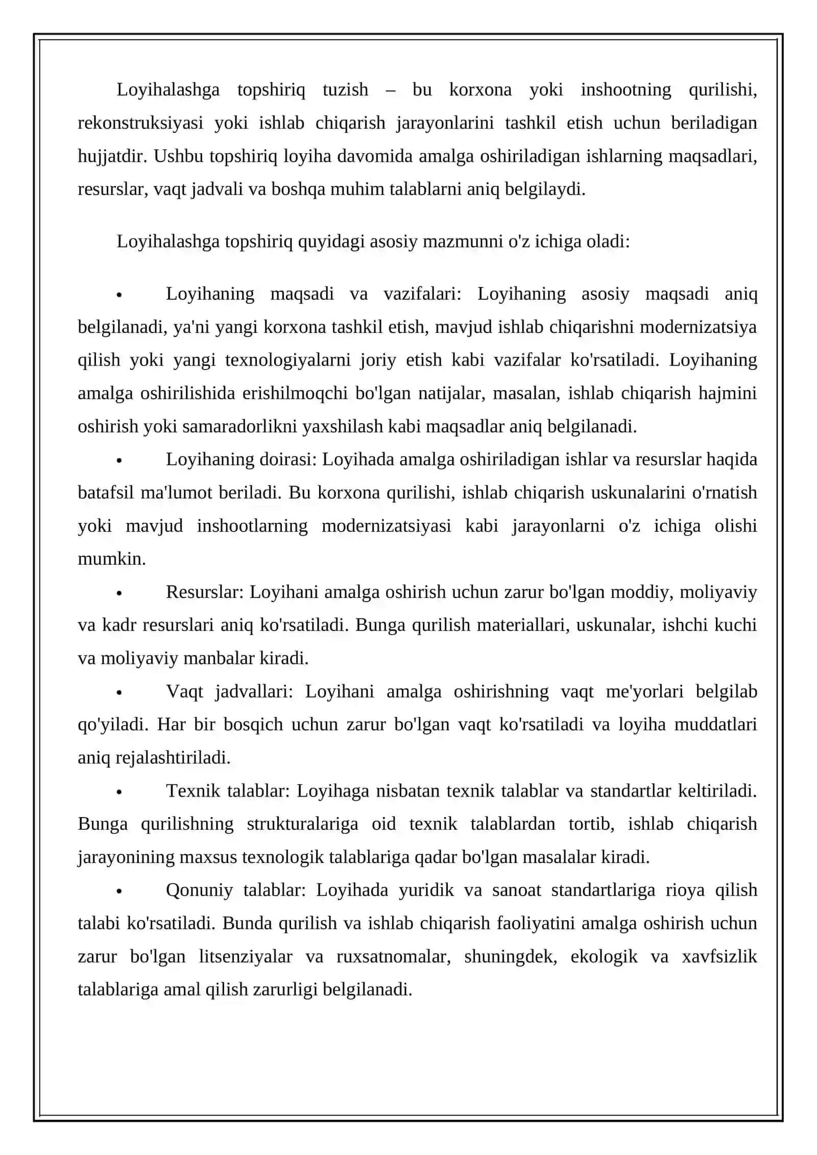 Loyihalashga topshiriq tuzish, uning mazmunini topshiriqa ilova qilinadigan hujjatlar 3