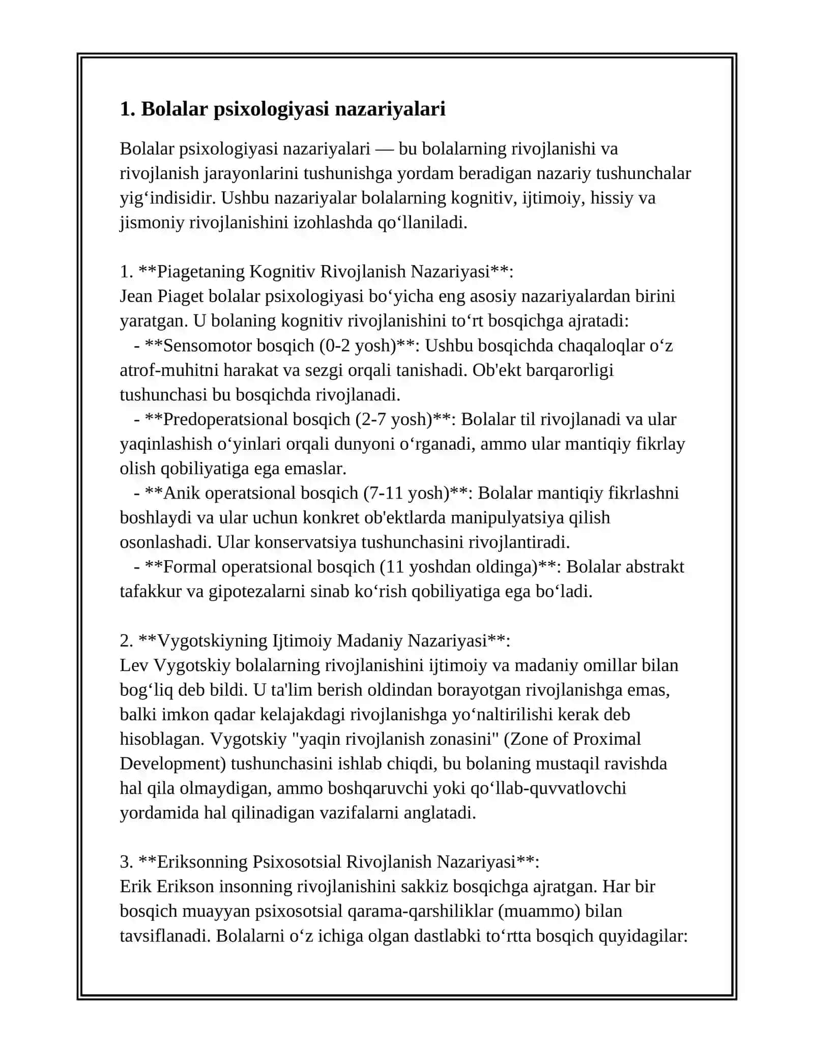 BOLALAR PSIXOLOGIYASI NAZARIYALARI VA AMALIYOT. BOLALAR PSIXOLOGIYASINING ASOSIY VA YORDAMCHI METODLARI 3