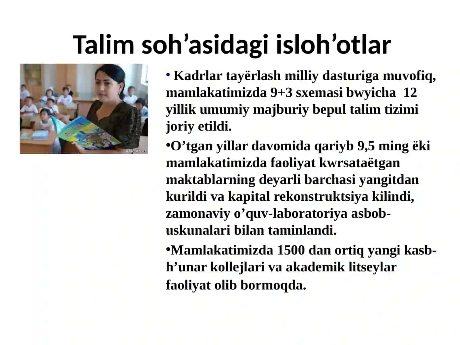 9-Mavzu. Mustaqillik davrida O’zbekistondagi manaviy va madaniy rivojlanishi 3