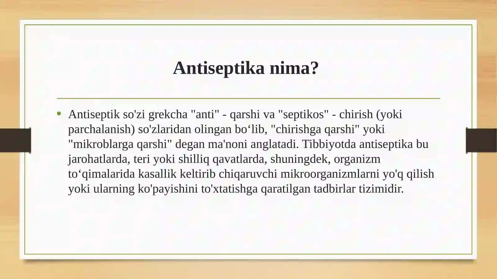Zamonaviy fizik antiseptika usullari. Kimyoviy va biologik antiseptiklarning turlari va guruhlari 3