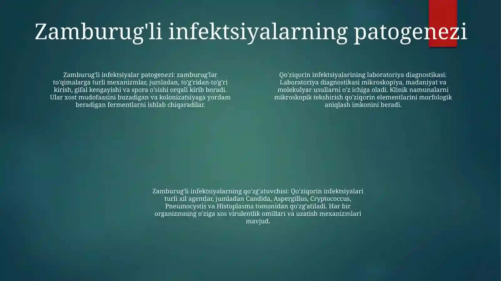 ZamburugʻLi Kasalliklarning QoʻZgʻAtuvchilari,Patogenezi, Labaratoriya Tashhisi 3