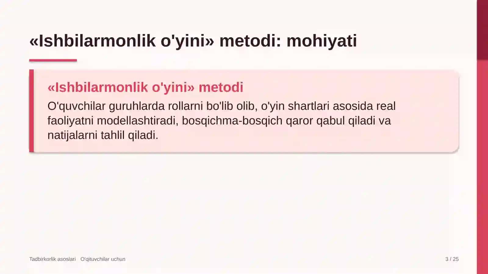 tadbirkorlik asoslari darslarida ishbilarmonlik o'yini metodidan foydalanish 8247 3
