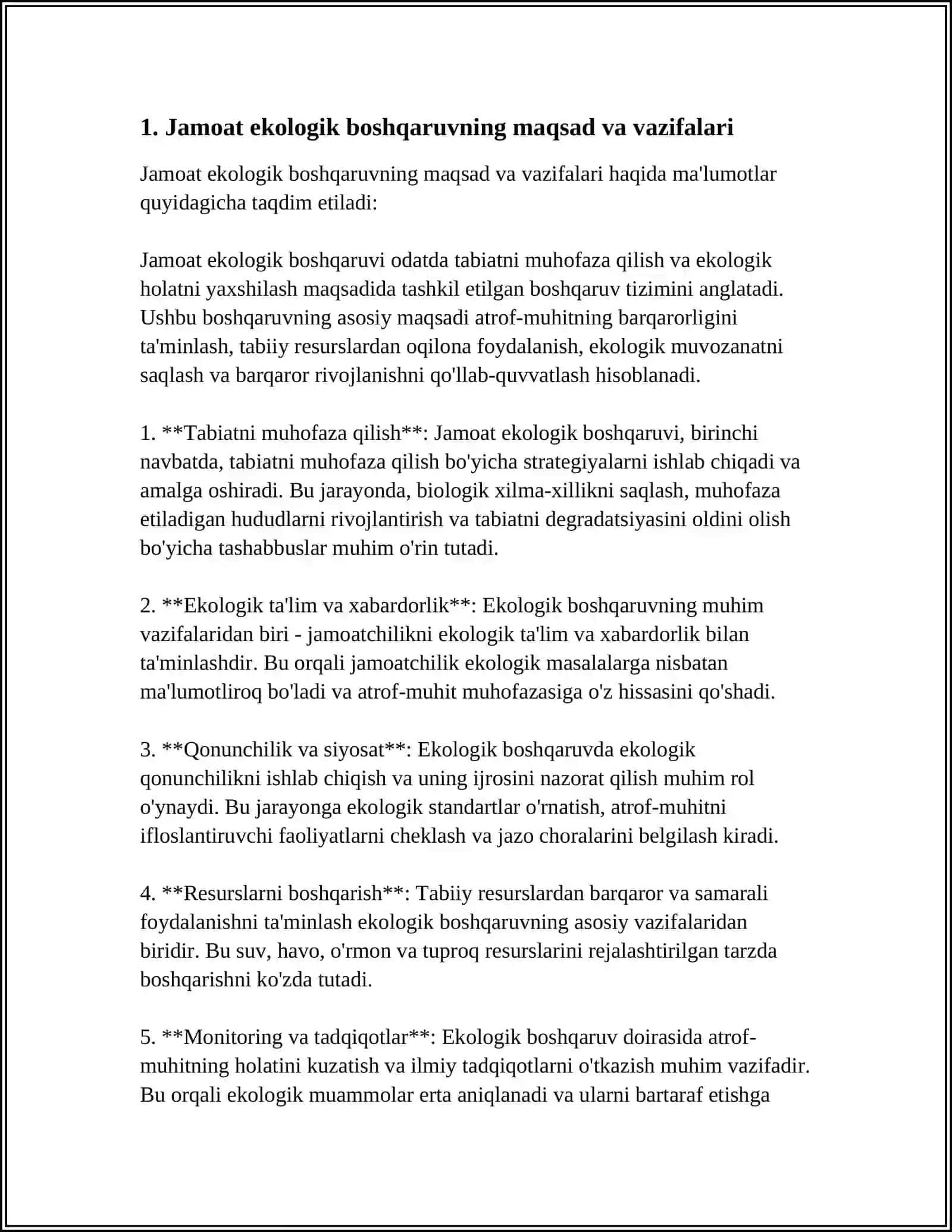 EKALOGIYA HUQUQ FANIDAN REFERAT, MAVZU JAMOAT EKALOGIK BOSHQARUV 3