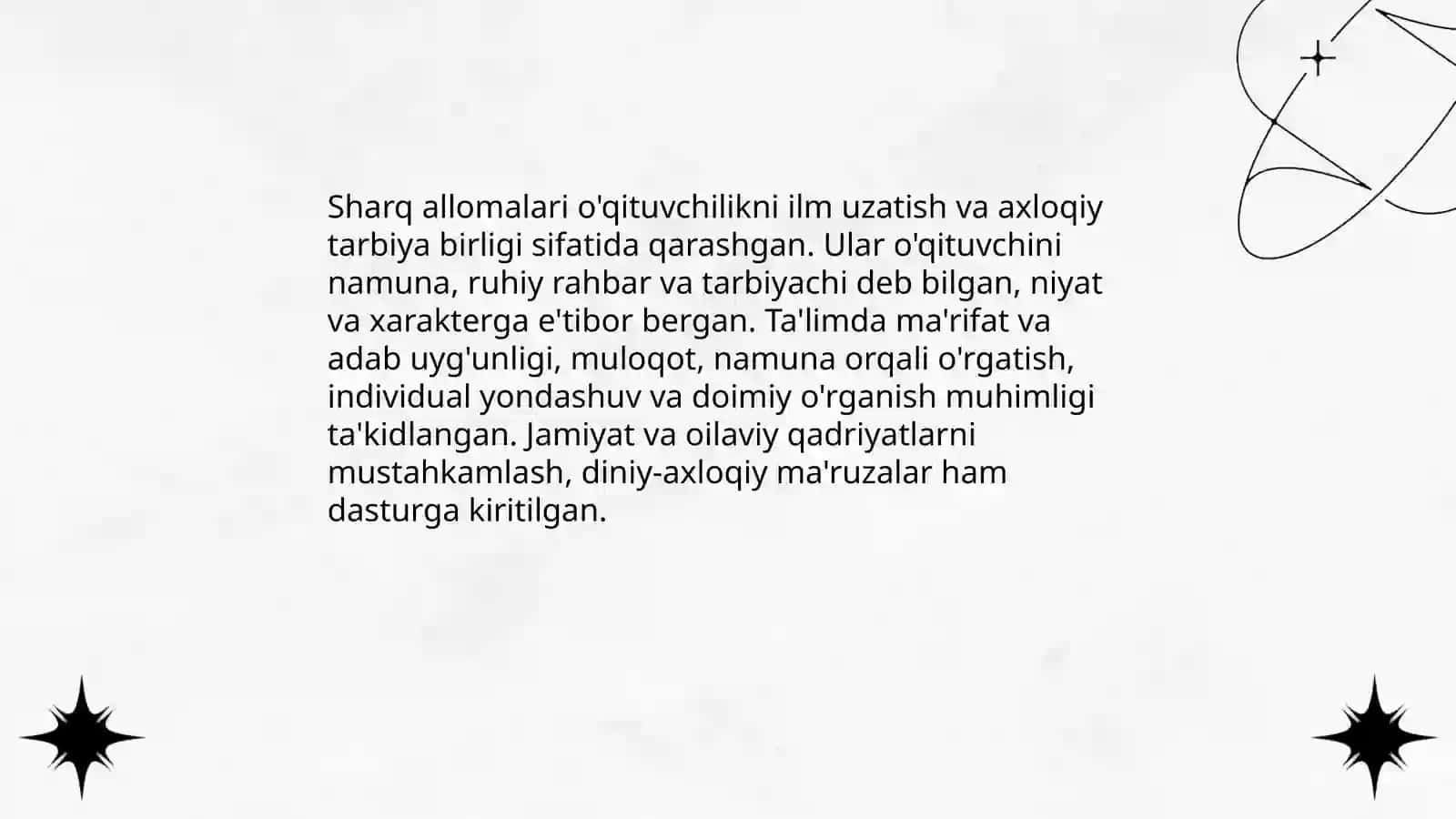 Sharq mamlakati allomalarining o'qituvchilik kasbiga oid ilk qarashlari mavzusi 3