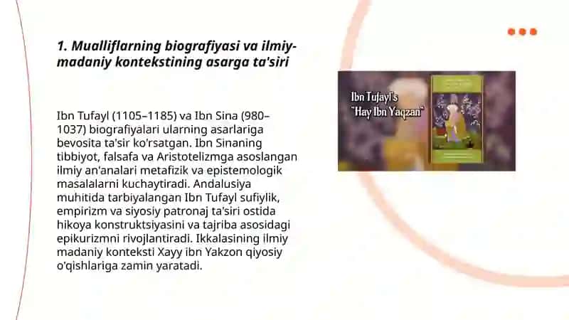 Ibn Tufayl va Ibn Sinoning "Xay ibn Yakzon " risolasini qiyosiy tahlil qilish 3