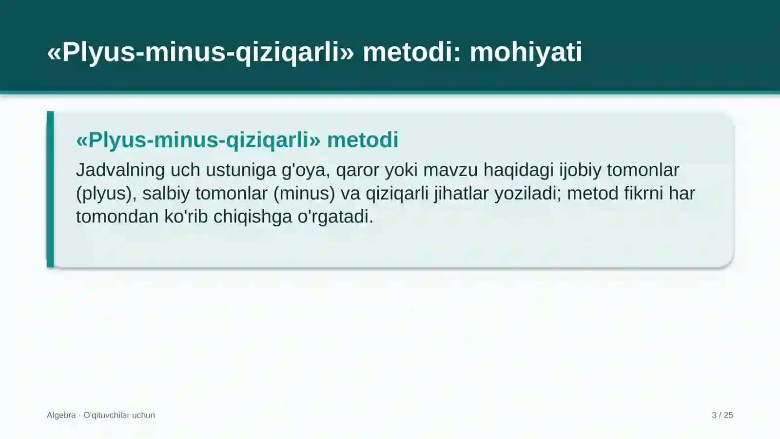 algebra darslarida plyus minus qiziqarli metodidan foydalanish 7660 3