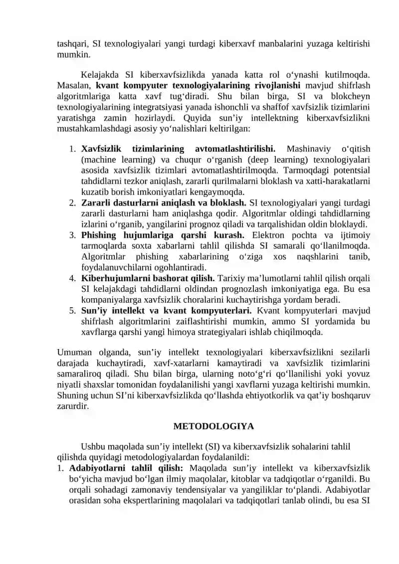 SUN’IY INTELLEKTNING KIBERXAVFSIZLIKDAGI ROLI VA HIMOYALANISH MEXANIZMLARI 3