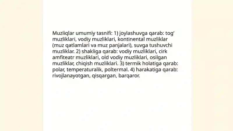 Muzliqlardin turleri ham tarqaliwi 3