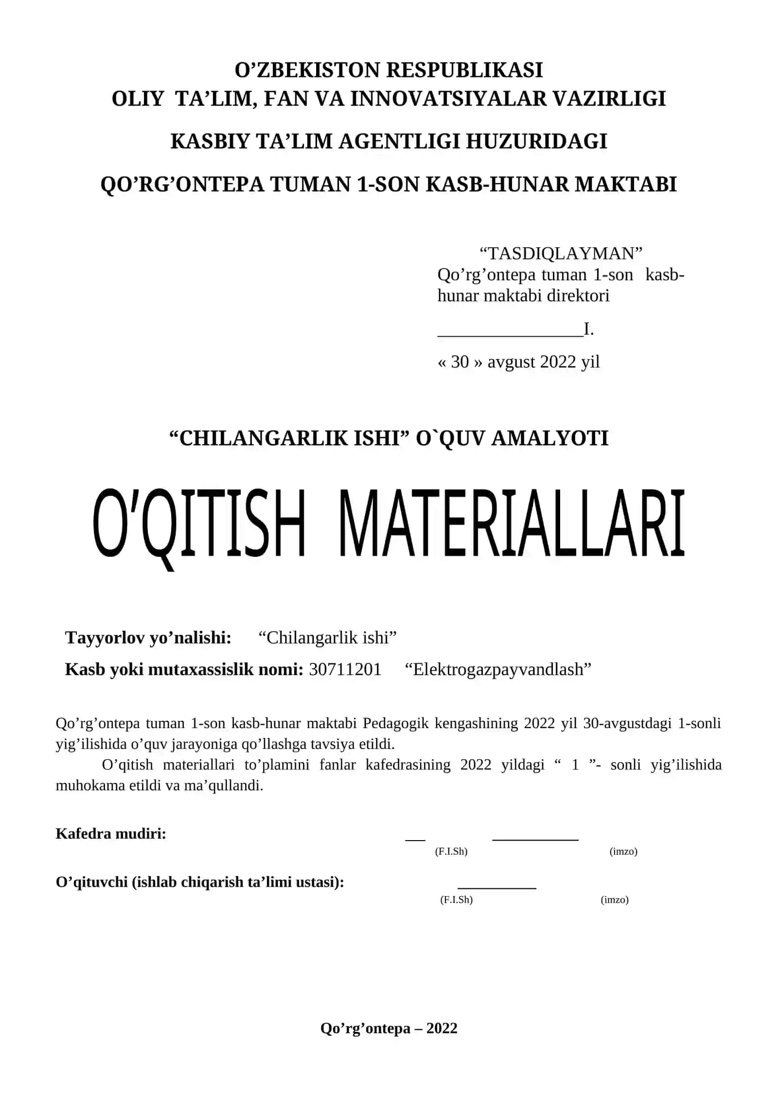 CHILANGARLIK ISHI O`QUV AMALYOTI 3