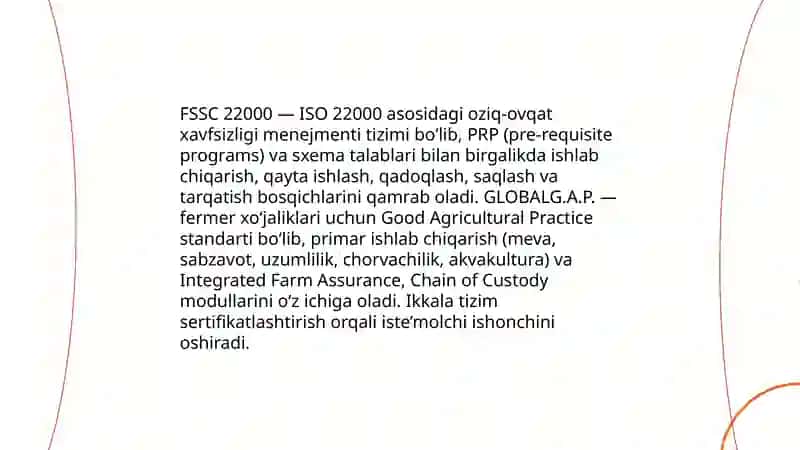 Oziq-ovqat sanoatida xavfsizlik tizimlari: FSSC 22000 va GLOBAL G.A.P. talablari 3