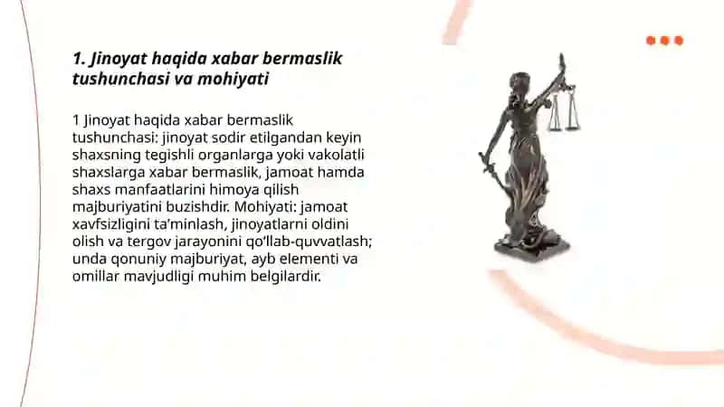 Jinoyat haqida habar bermaslik tushunchasi, huquqiy asoslari va belgilari 3