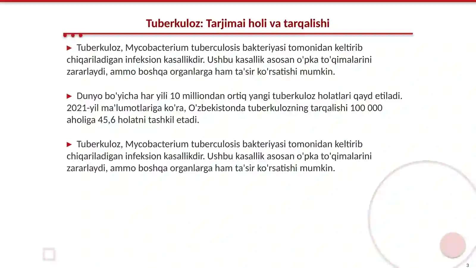 Tuberkuloz. Aktinamikoz kasalliklari klinikasi, davolash va oldini olish 3