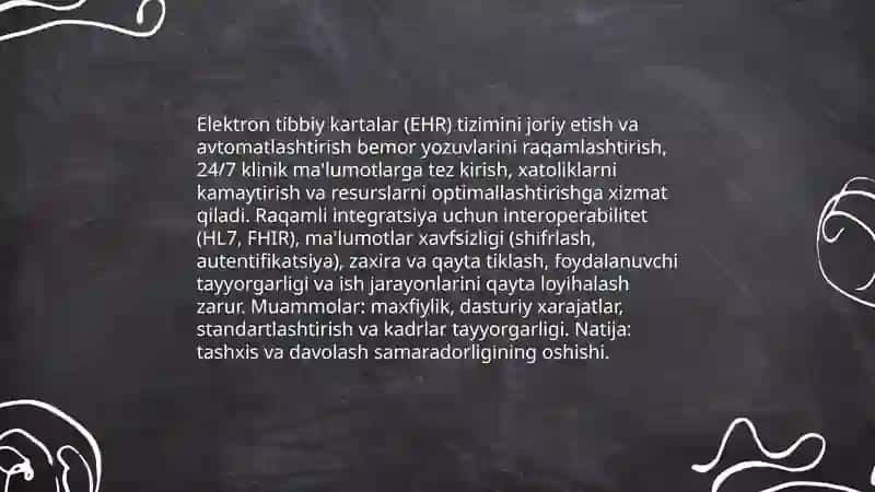 Tibbiyotda ishchi o'rinlarini avtomatlashtirishda va tibbiy masalalarini yechishda axborot texnialogiyalari 3