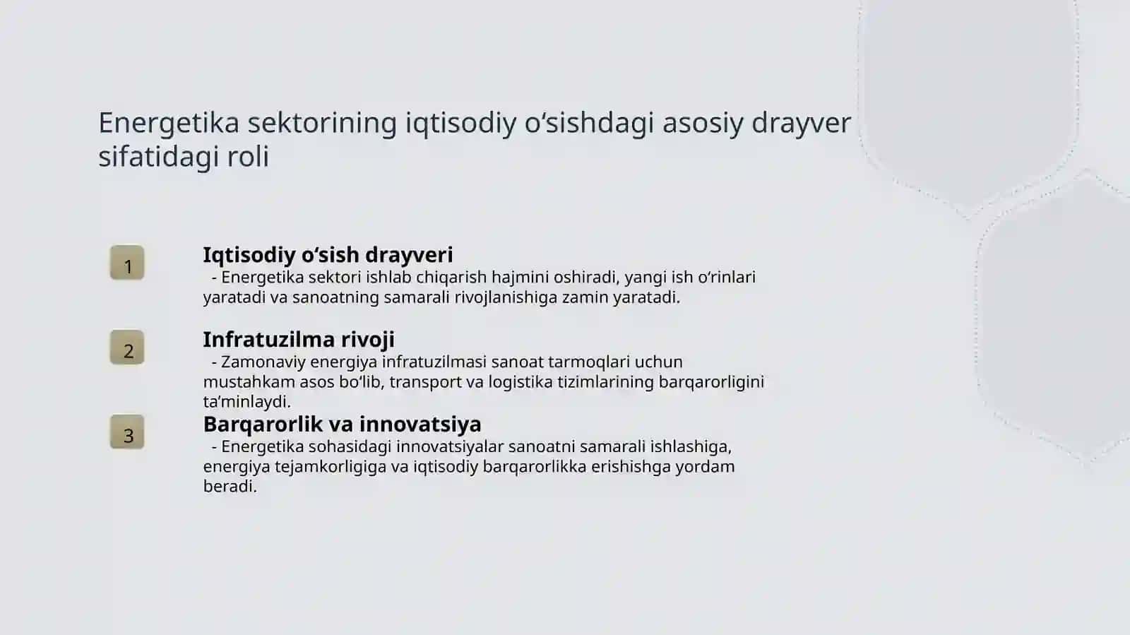 Energetika sektorining tarmoqlar iqtisodiyotidagi ro'li 3