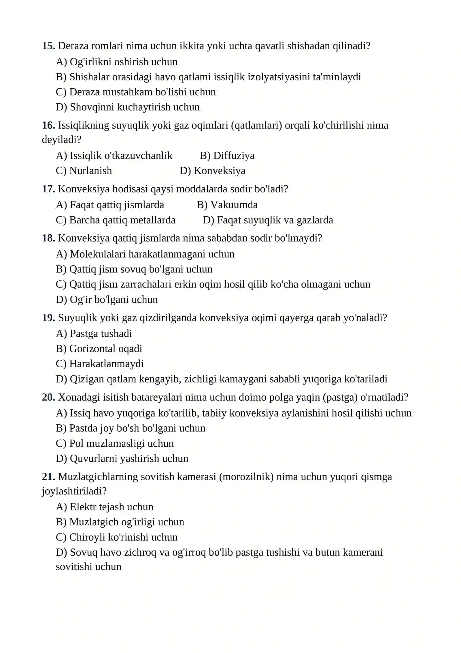 8-SINF FIZIKA FANIDAN TESTLAR TO'PLAMI 3